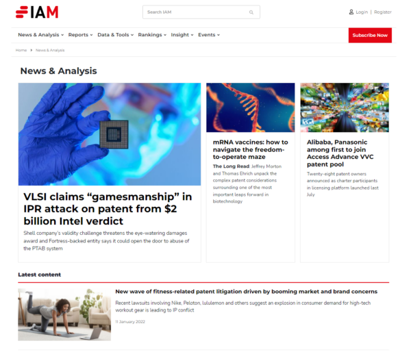 Interface showing news articles on IAM