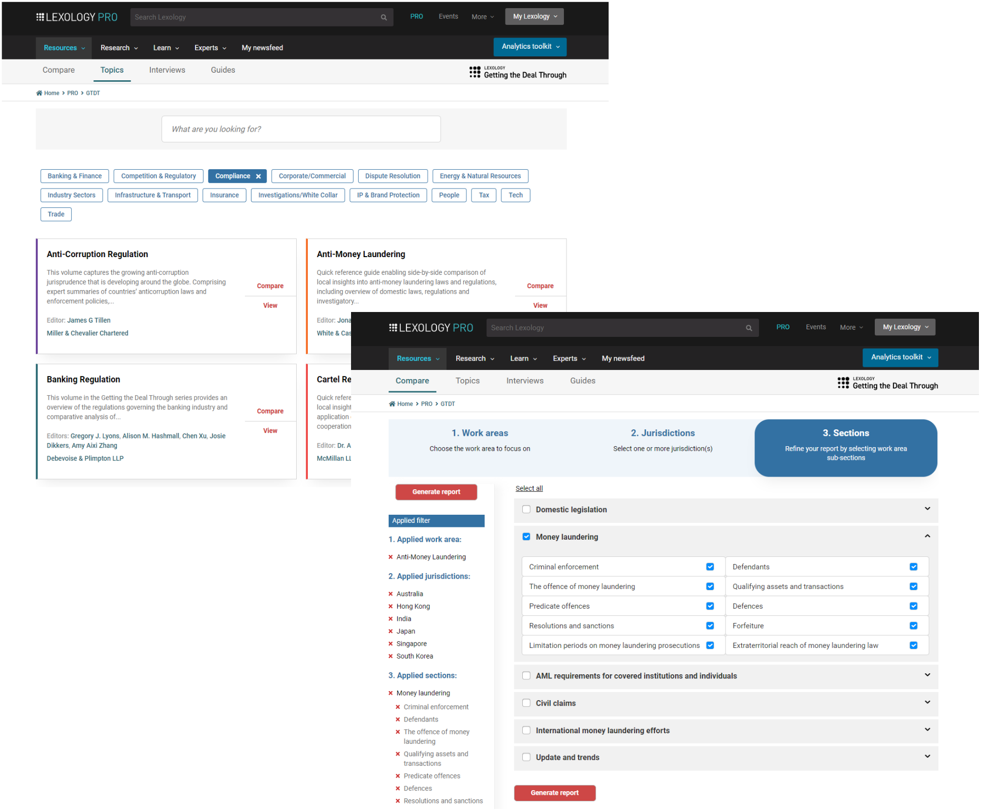 Multiple images showing the Q&A guides on Lexology