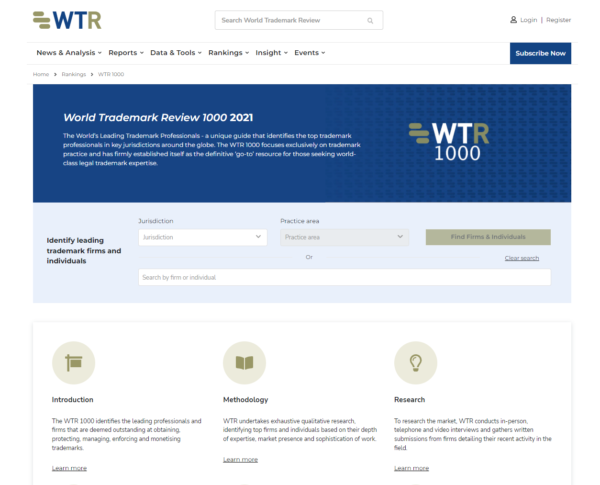 Interface showing the WTR 1000 guide