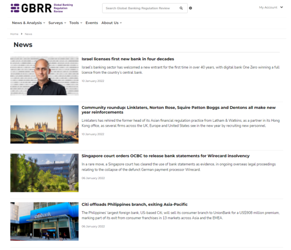 User interface showing news articles